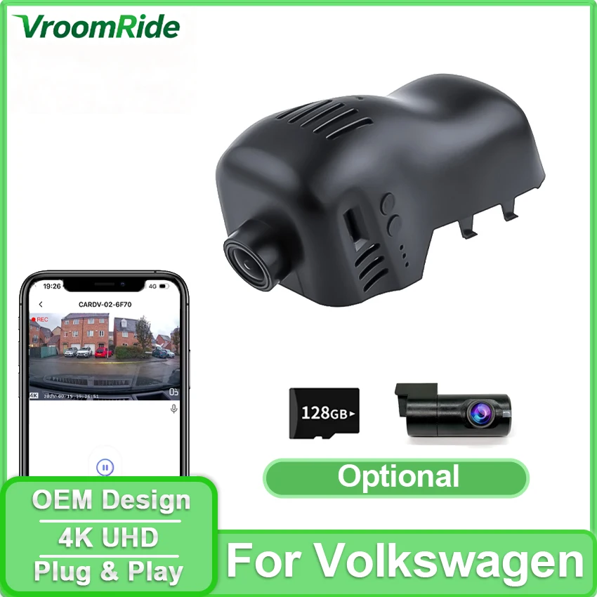 4K Dash Cam for Volkswagen VW Touareg 2011-2015 2016 2017 2018 Original Design UHD DVR, Built-in WiFi, Loop Record, Night Vision