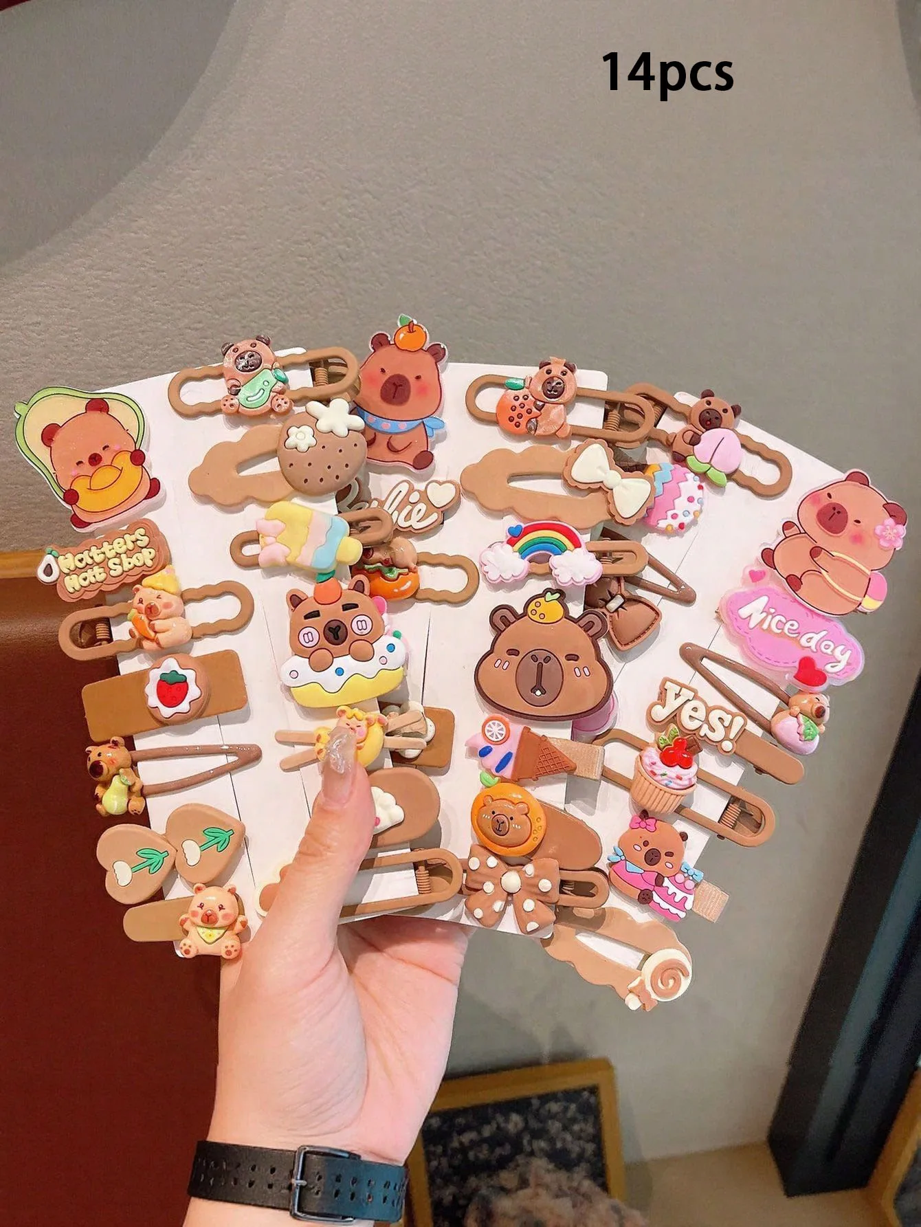 

Набор из 14 милых заколок для волос в виде капибары, мультяшные детские заколки для девочек, милые аксессуары для волос на каждый день