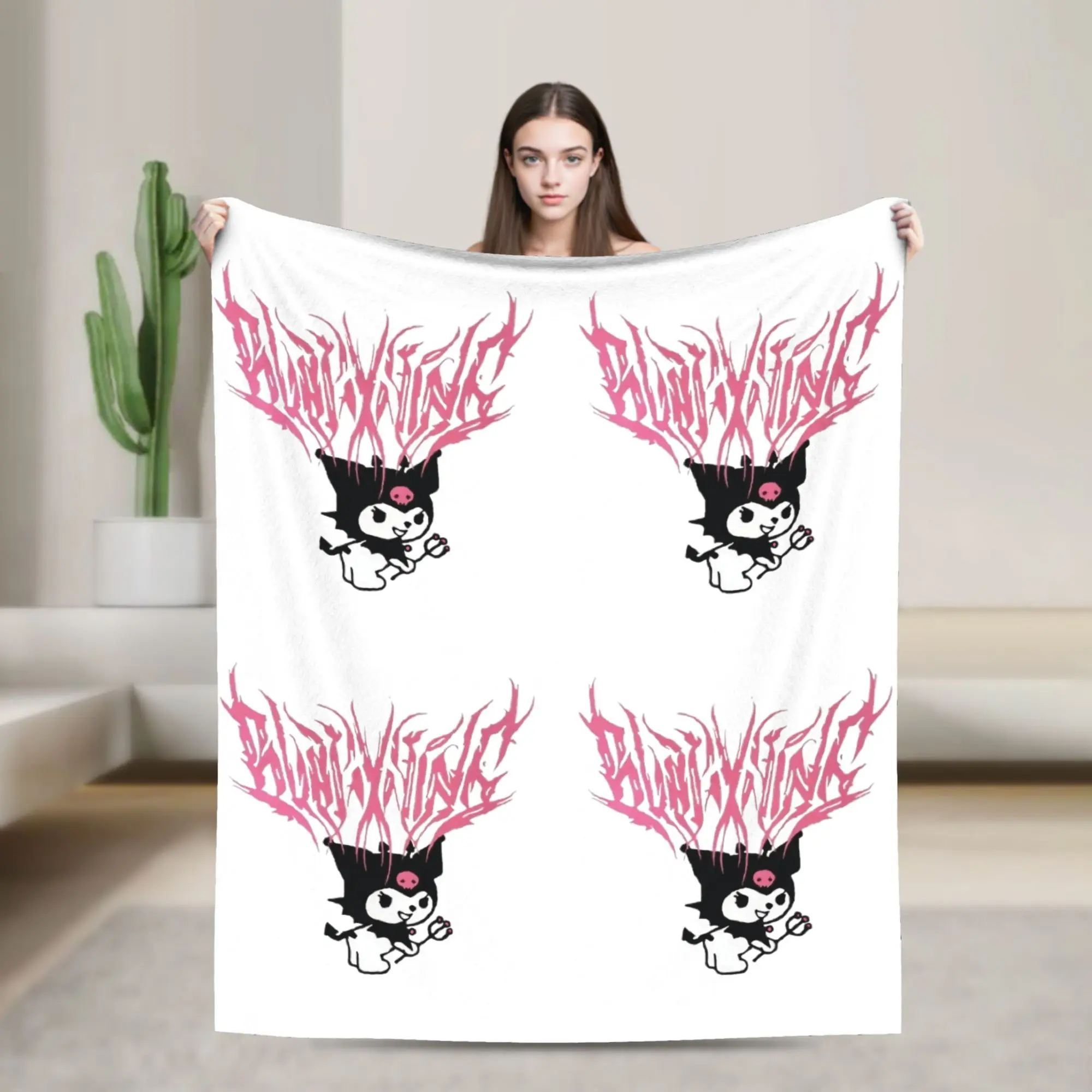 

Kuromi Rock Blankets Cartoon Flannel Vintage Breathable Throw Blankets for Bedding Lounge Spring/Autumn