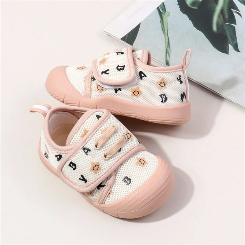 Infant Baby Girls Moccasins Sneakers Letter Pattern Mesh Breathable Shoes Prewalker Anti-Slip Shoes First Walker Shoes