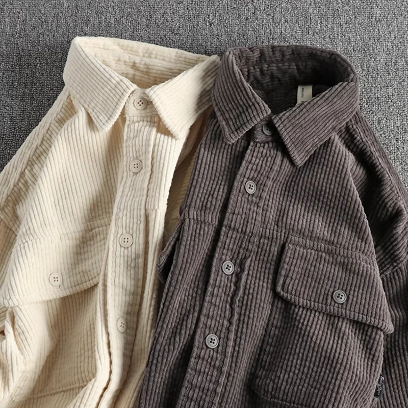 Sleeve cloth patchwork corduroy fabric men\'s long sleeve shirt retro trend shirt jacket