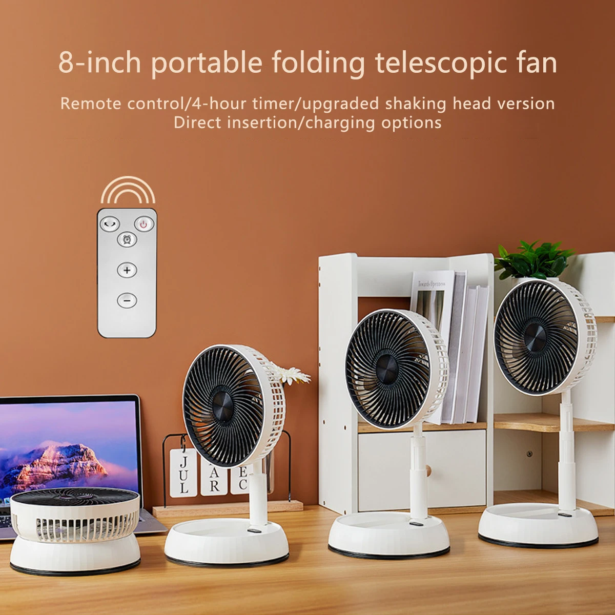 7-inch USB Folding Fan Telescopic Desk Fan Portable Stand Fan Rechargeable Rechargeable Stand Fan For Office And Home Desk Fan