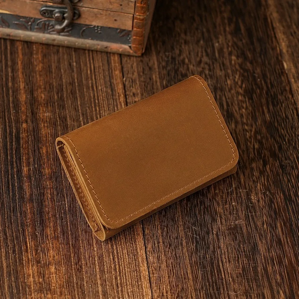 Vintage Genuine Leather Men's Wallets Large Capacity with Button Coin Purses Credit Card Holder Data Cable Headphone Holder