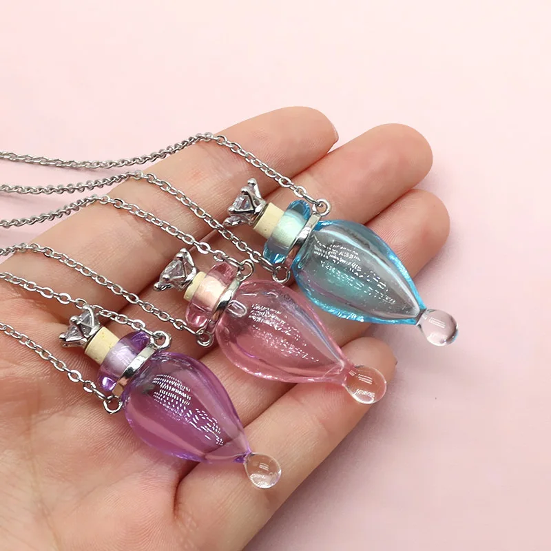 Water Drop Perfume Essential Oil Bottle Colored Glass Pendants DIY Fashion Women's Wishing Bottle Fragrance Expanding Necklace image 5