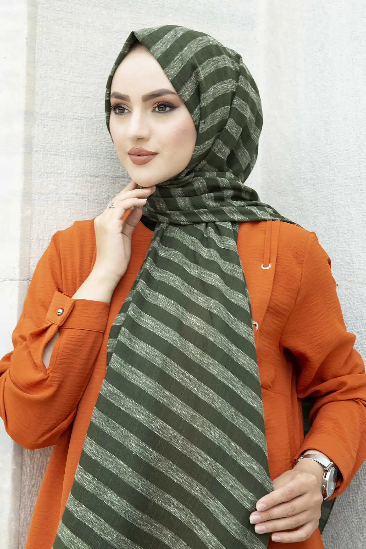 Cotton Nope Shawl E-Khaki Winter Autumn 2021 Muslim Women Hijab headscarf Islamic Turkey