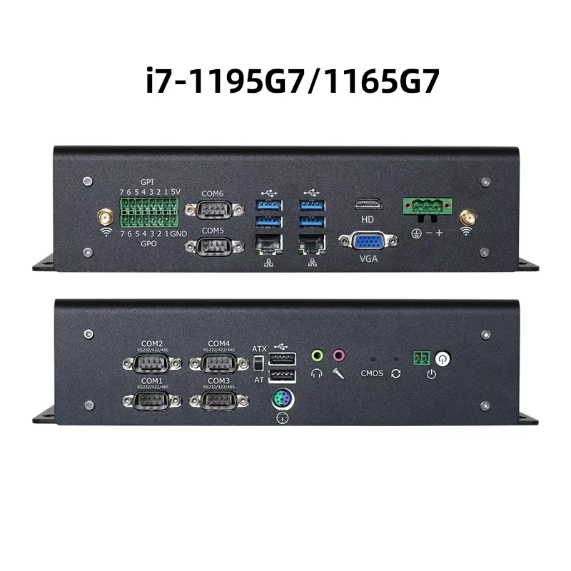 Mini PC industrial sem ventilador i7 1165G7 6x DB9 RS232/422/485 2x GbE LAN GPIO HDMI VGA 6x USB Suporte Wi-Fi 4G LTE Windows Linux