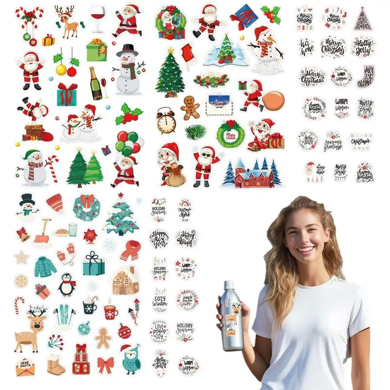 Christmas Water Bottle Stickers 100X Waterproof Holiday Decals Aesthetic Stickers For Window Water Bottle Laptop Refrigerator