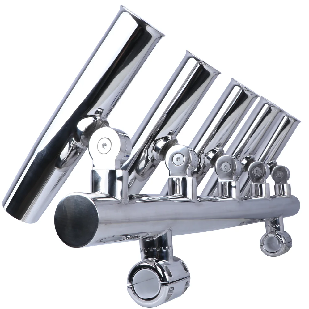 Boat Accessories 5 Tube Adjustable Stainless Rocket Launcher Fishing Rod Holders, Can Be Rotated 360 Deg