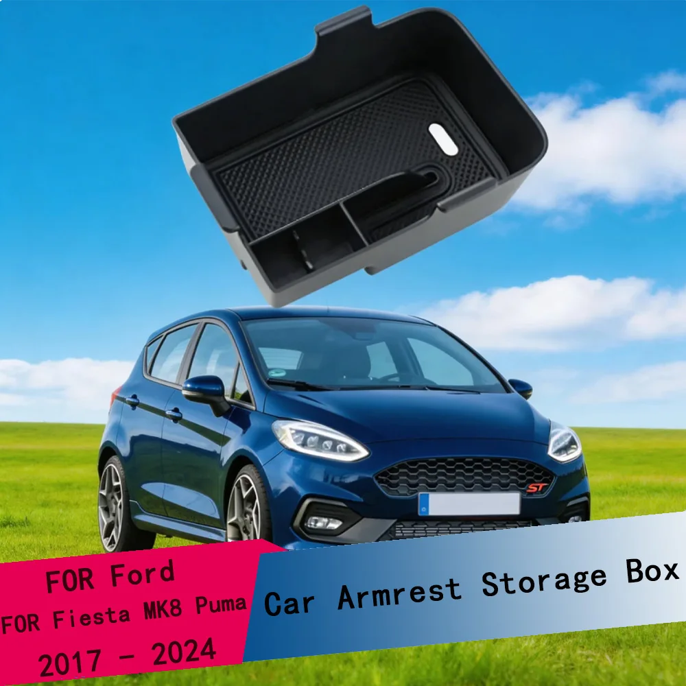 ABS Auto-Armlehnen-Aufbewahrungsbox für Ford Fiesta MK8 Puma 2017 - 2024 Mittelkonsolen-Organizer Ablagefach Innenraum-Zubehör