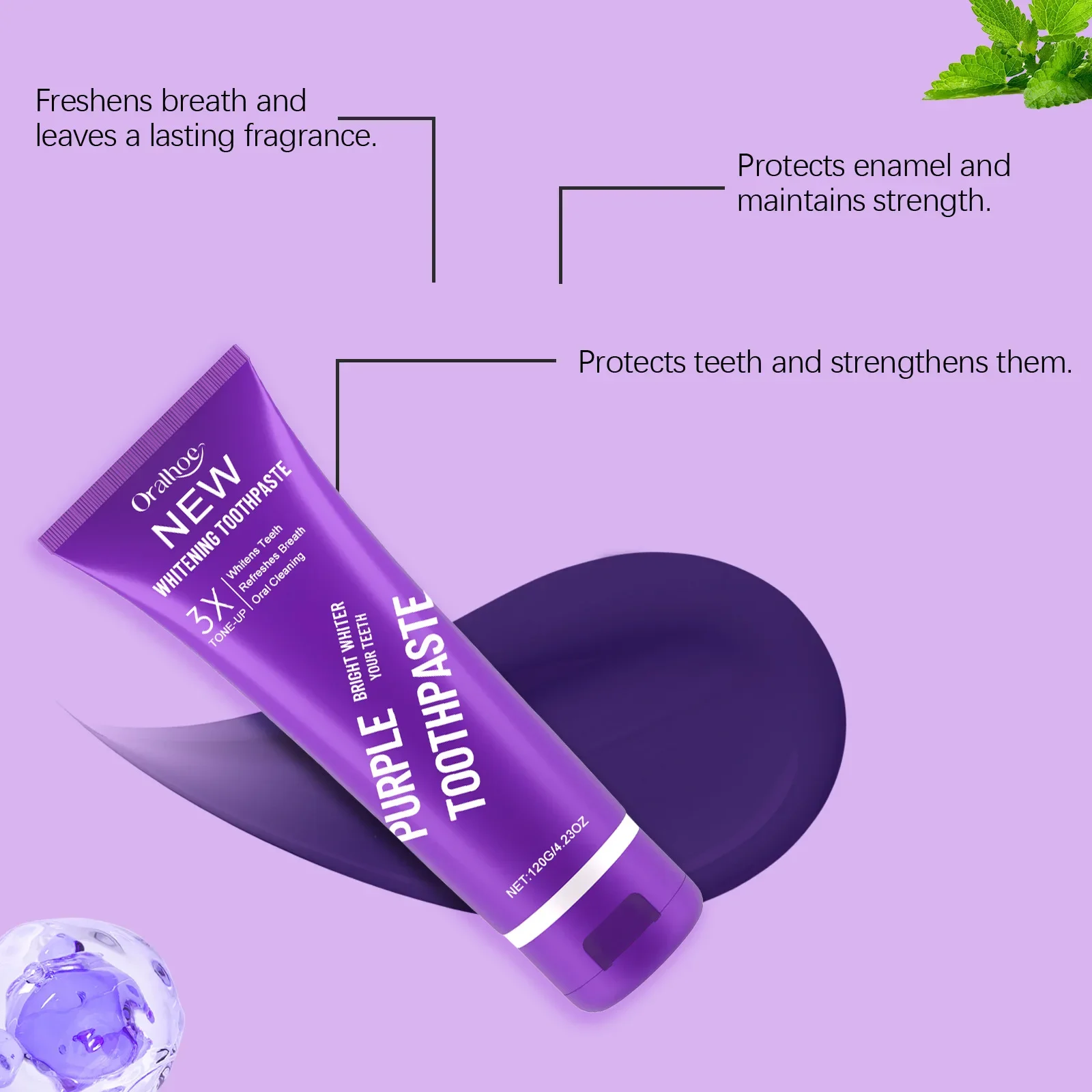 Dentifrice البنفسجي بلا فلور، Saveur de menthe fraîche، بلانشيمينت دي دنتس، صيغة ناتوريل، nettoyage en profondeur