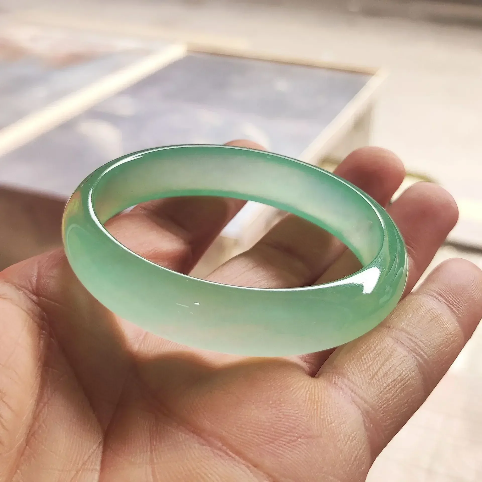 Natural jadeite bracelet ice glutinous seed dark green floating  light sunny green  jade bracelet jade bangle high quality