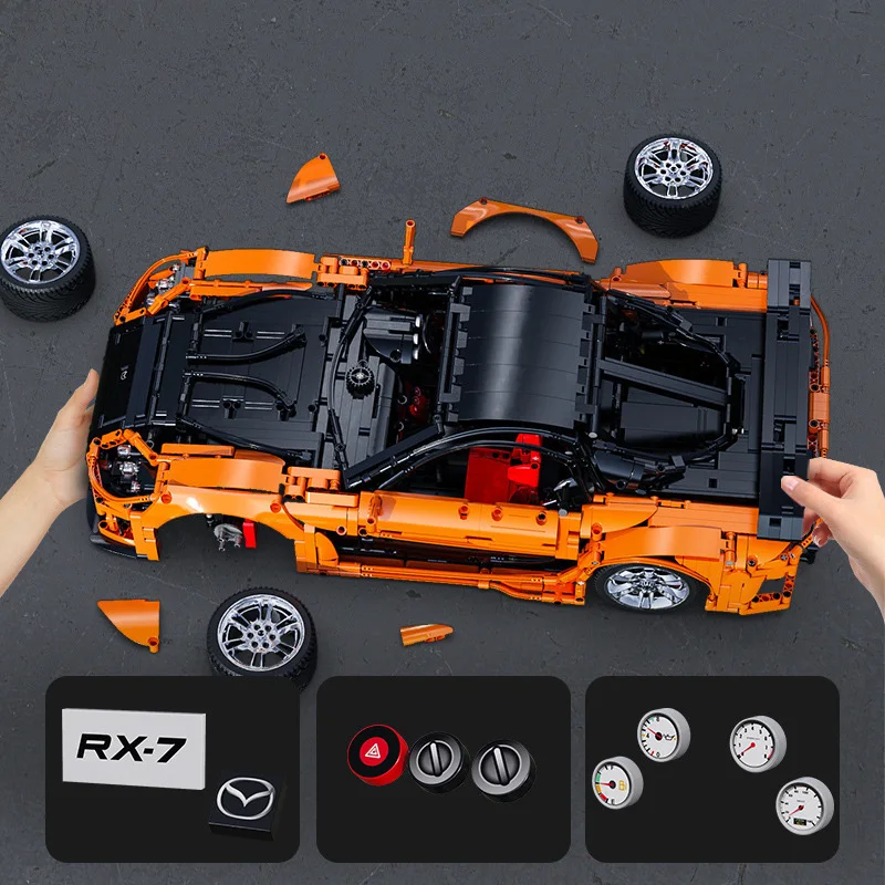 Radio 2.4ghz télécommande japon Super Sport voiture technique échelle 1:8 Mazdas RX7 bloc de Construction Construction brique Rc jouets