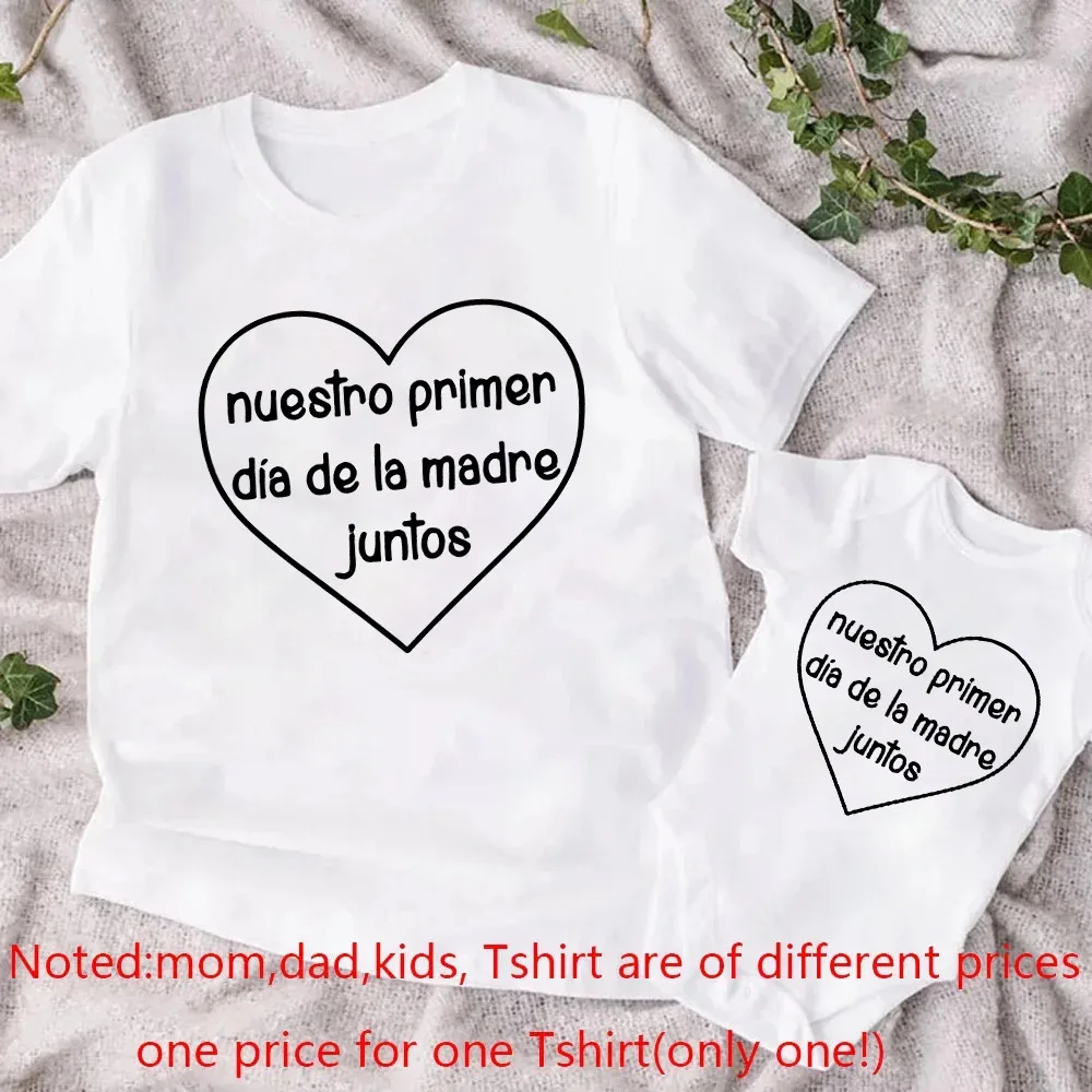 Our First Mother\'s Day Family Matching Clothes Spanish Mommy and Baby Shirt Mothers Day Fashion Outfit Mama T-shirt Baby Romper