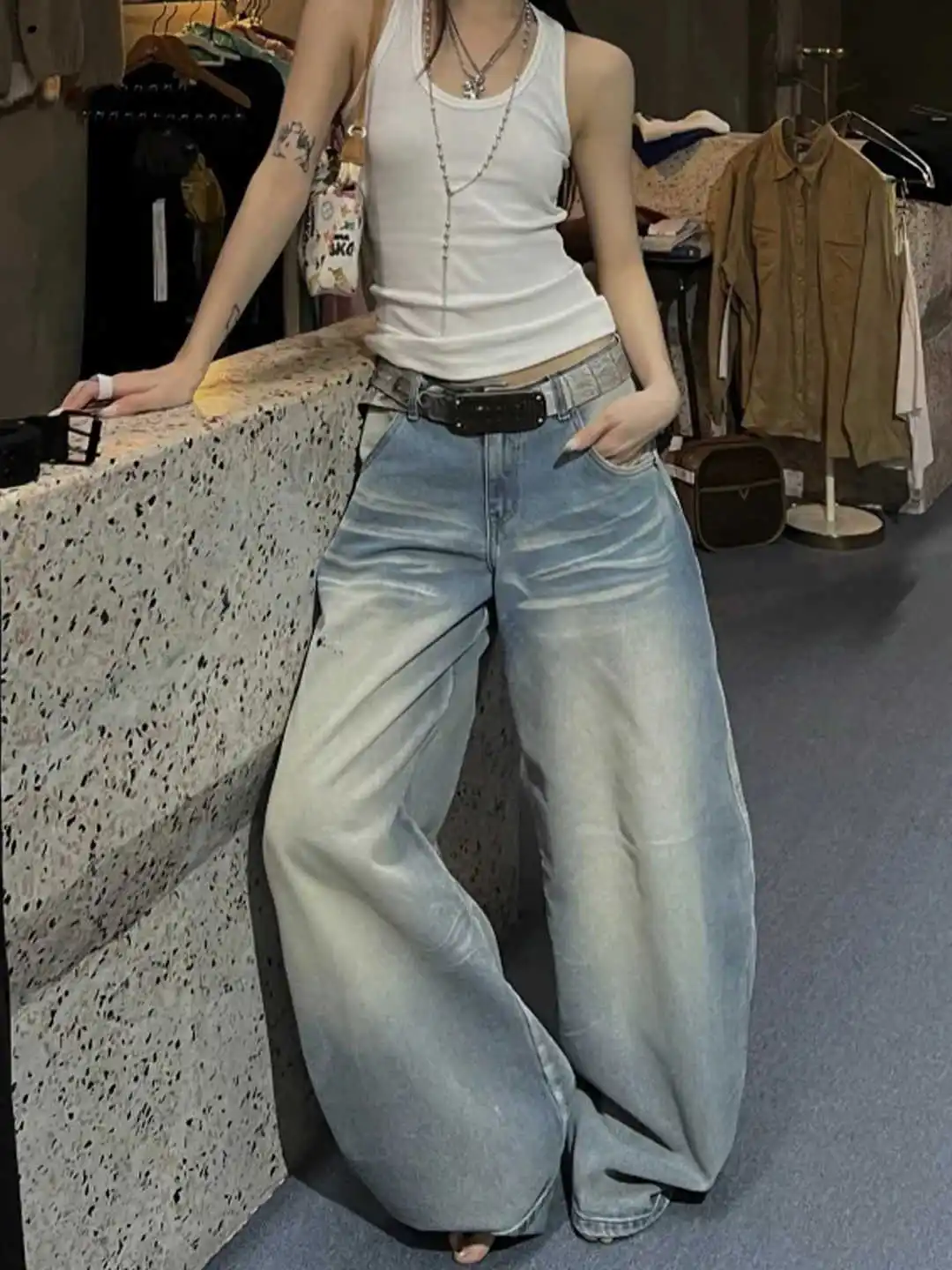 

Women Light Blue Y2k Baggy Cargo Jeans Harajuku Vintage Boyfriend Denim Trousers Japanese 2000s Style Oversize Jeans Pants 2025