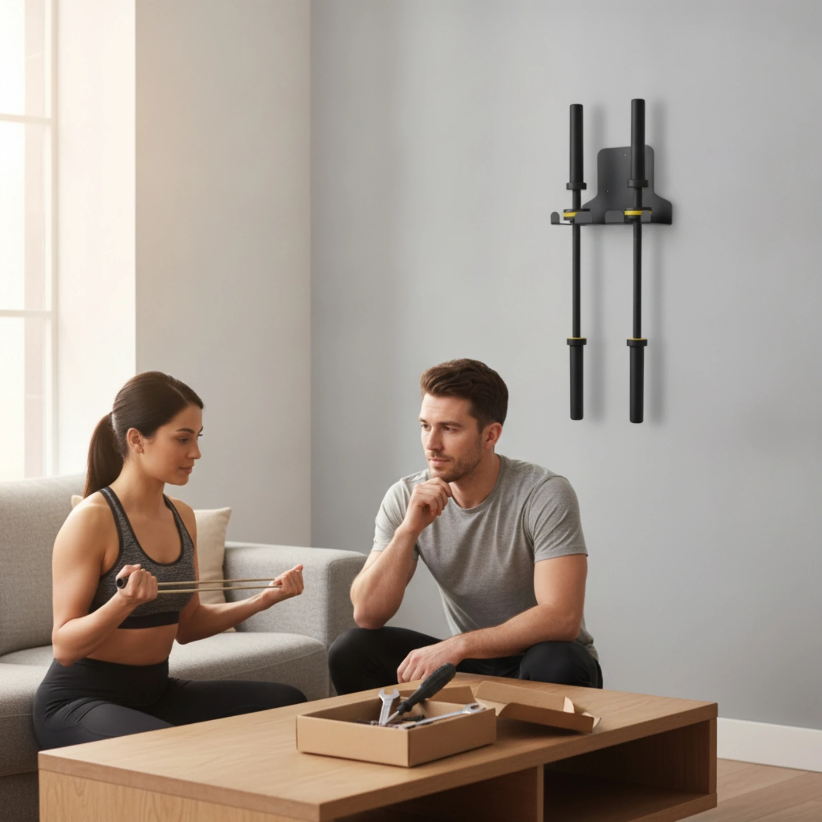 Bar Wall Rack Compact Metal Rack with Cradles Wall Mount Bar Hanger Space-Saving Barbell Hanger Easy to Install