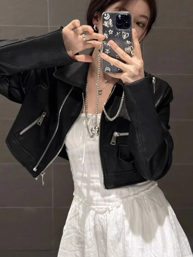 

Ретро американский Bla мотоциклетный джат из искусственной кожи женский с высокой талией или Sle весна осень сладкий и пряный модный