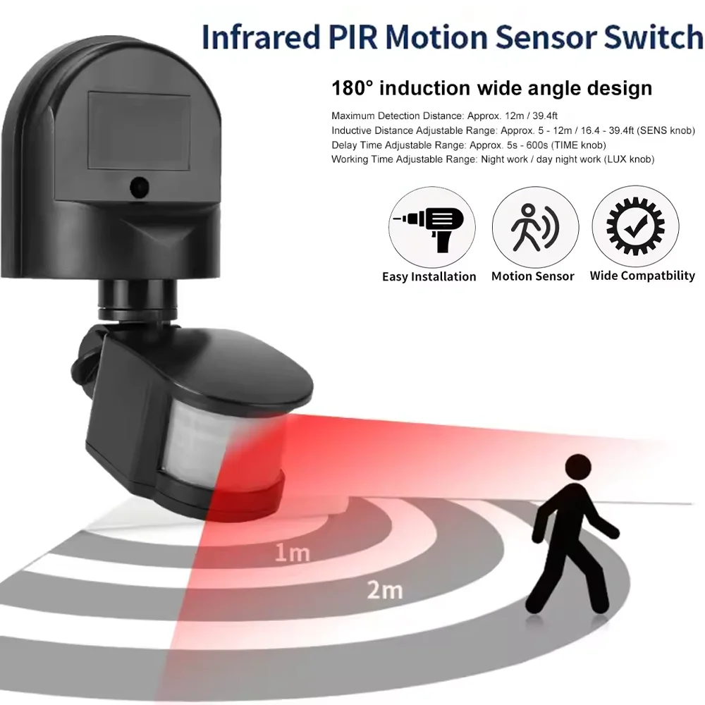 PIR Motion Sensor AC85-265V Automatic Infrared Light Sensor Movement Detector Outdoor LED Light Switch Human Presence Sensor