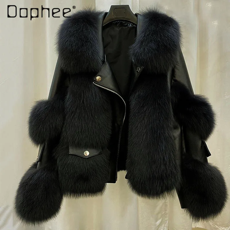 شتاء جديد إمرأة فو الثعلب الفراء بولي Pu مبطن معطف غير رسمي فضفاض عالي الجودة المرقعة فضفاض سليم رشاقته معطف أكثر دفئا صديقة للبيئة الفراء #3