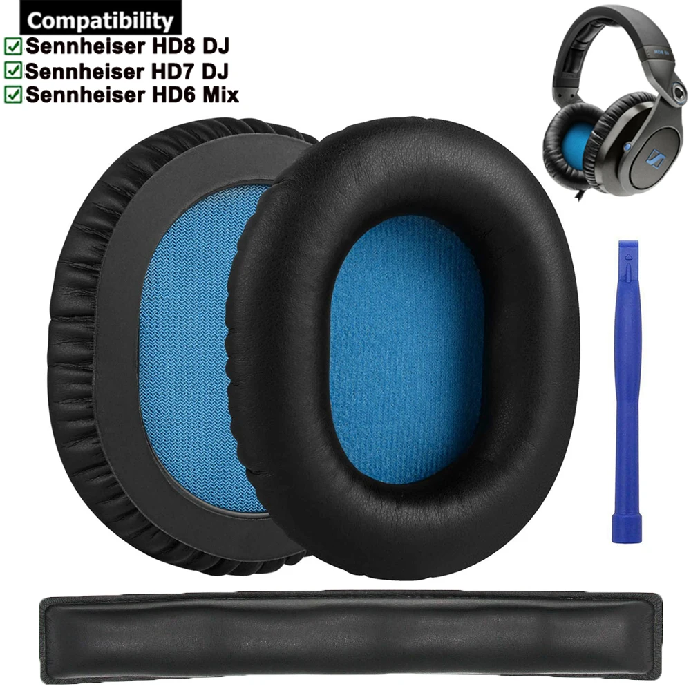 Replacement Protein Leather Ear Pads Cushion Cover Earpads Headband Repair Parts for Sennheiser HD6 Mix HD7 HD8 DJ Headphones