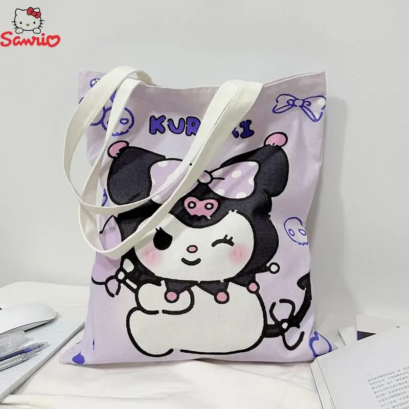 Sanrio Kuromi Canvas Bag Shoulder Bags Cinnamoroll Printing Canvas Waterproof Hellokitty Casual Large Capacity Shopping Bag Gift