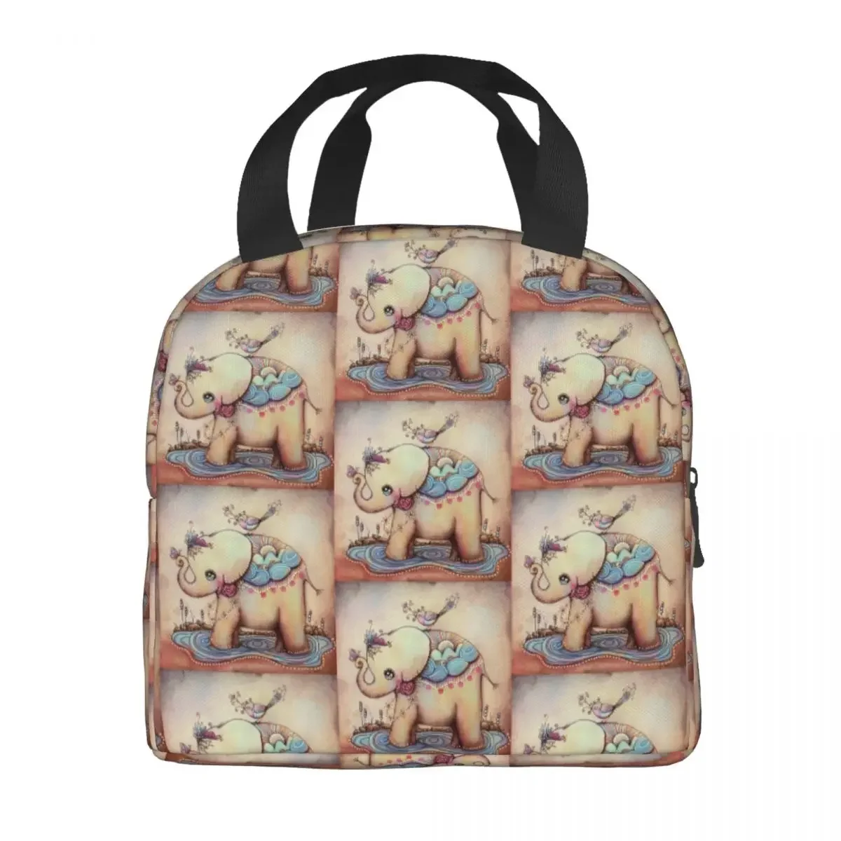 Vintage Elephant Princess Insulated Lunch Bags for Women Animal Pattern Thermal Cooler Food Lunch Box Work School Travel