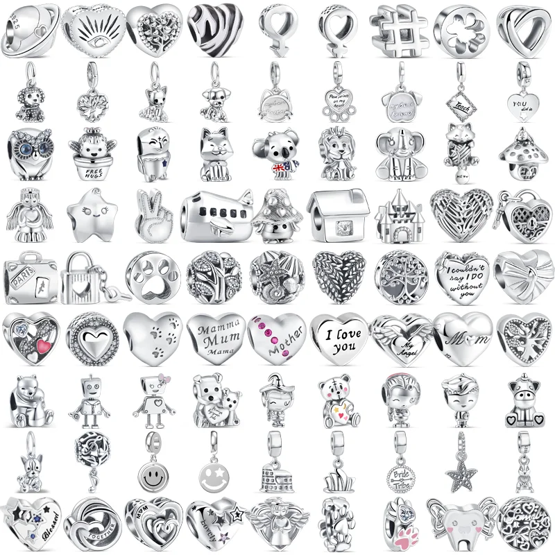 925 argento carino gatto cane zampa stampa ragazzo ragazza angelo albero genealogico perline semplici Fit originale Pandora Charms braccialetto