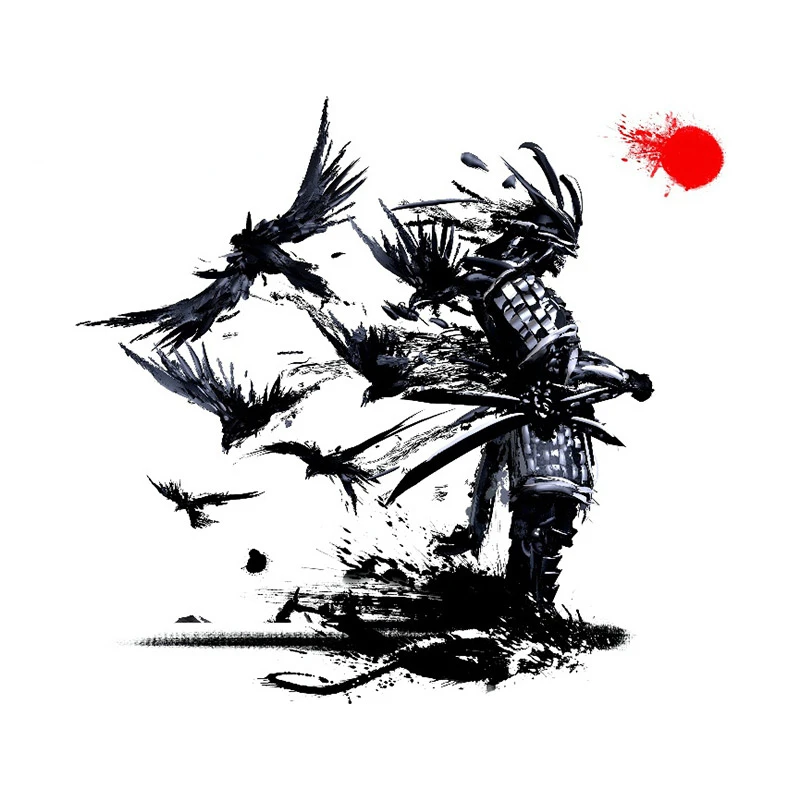 

Samurai Warrior Car Sticker Ink Painting Crow Art Pattern Decal Window Car Trunk Decoration Japan Swordsman Sticker