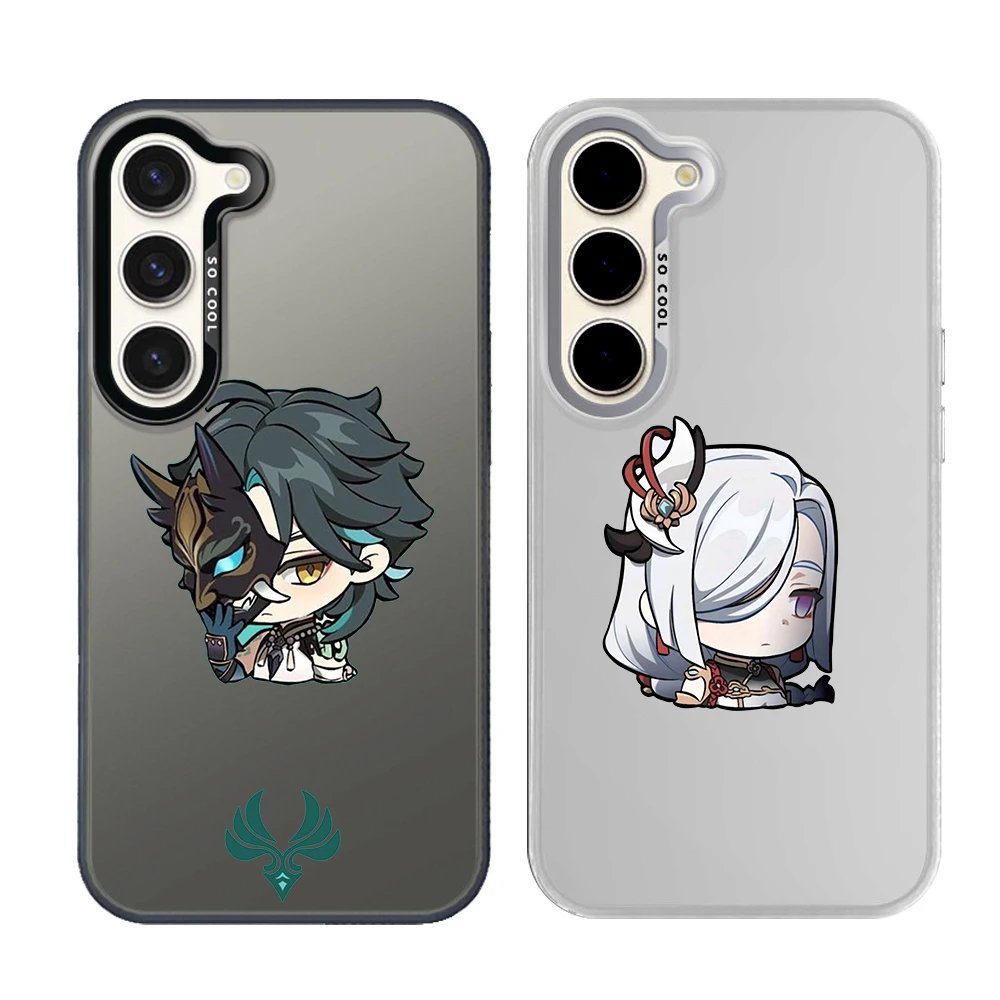 Silver Plated IMD Phone Case For Samsung S26 S25 S24 S23 S22 Ultra S20 S10 S21 FE 5G Plus Cover Kawaii Cartoon Genshin Impact