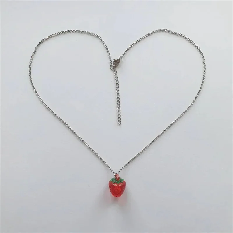 Simple Strawberry Pendant Necklace Red and Pink Strawberry Charm Coquettish Cottage core Fairy core Jewelry