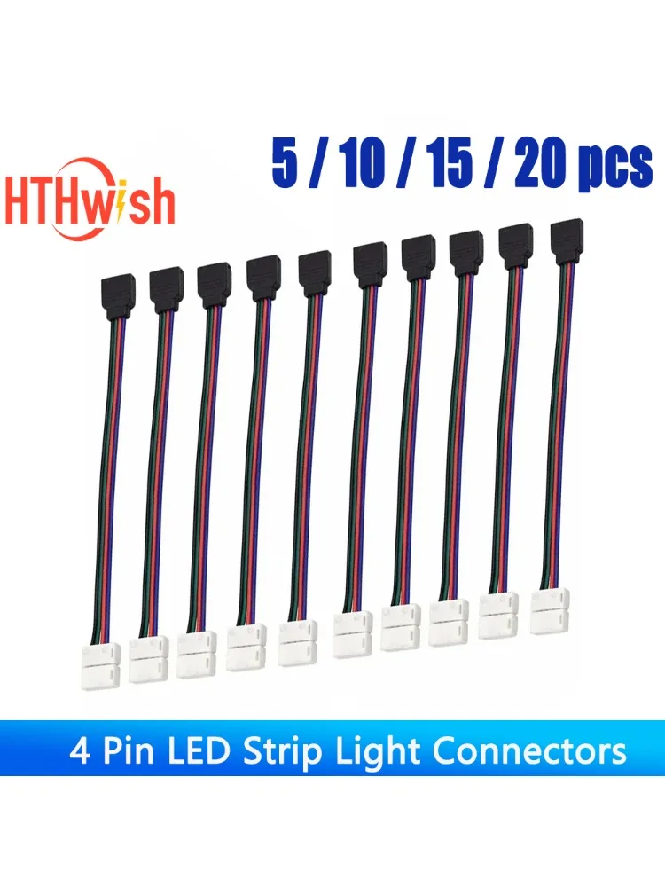 Connecteurs de bande lumineuse LED RGB à 4 broches, adaptateur d'alimentation, connecteur à 4 conducteurs pour bandes LED RGBW 5050, 5/10/15/20 pièces