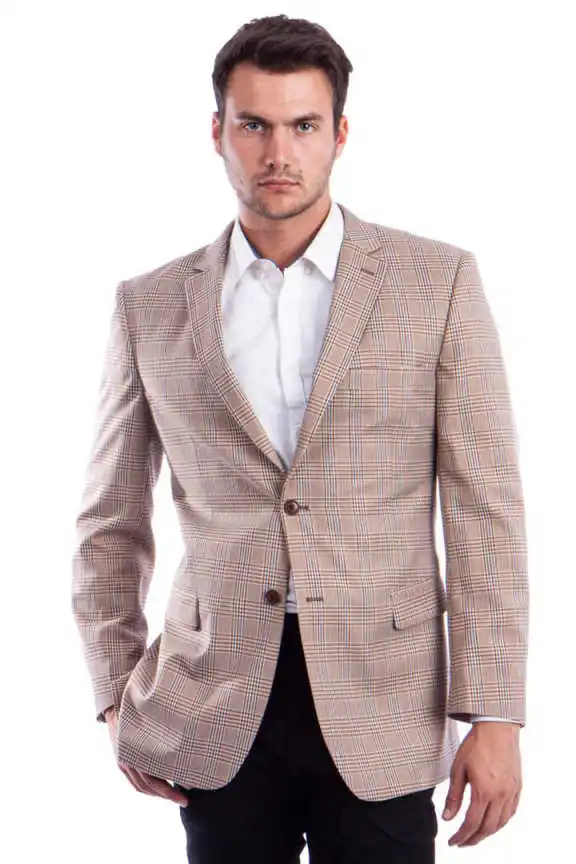 Classic Single Breasted Notch Lapel Khaki Plaid Men's Western Blazer Flap Pockets Casual Cowboy Style Jacket Custom Made M264401