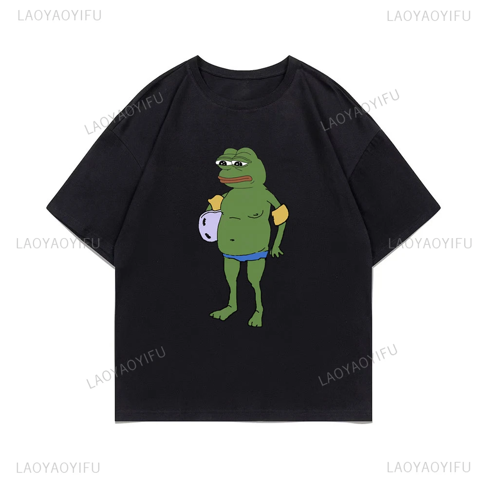 Funny Frog Pepe Swimming in Shorts Graphic Men Cotton T-shirt Frog Animal Y2k Women Casual Loose Crewneck Tshirts Gift Idea Tops