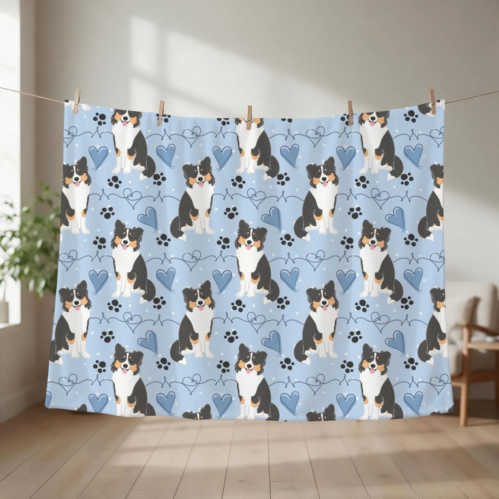 LOVE Black Tricolor Border Collie Throw Blanket