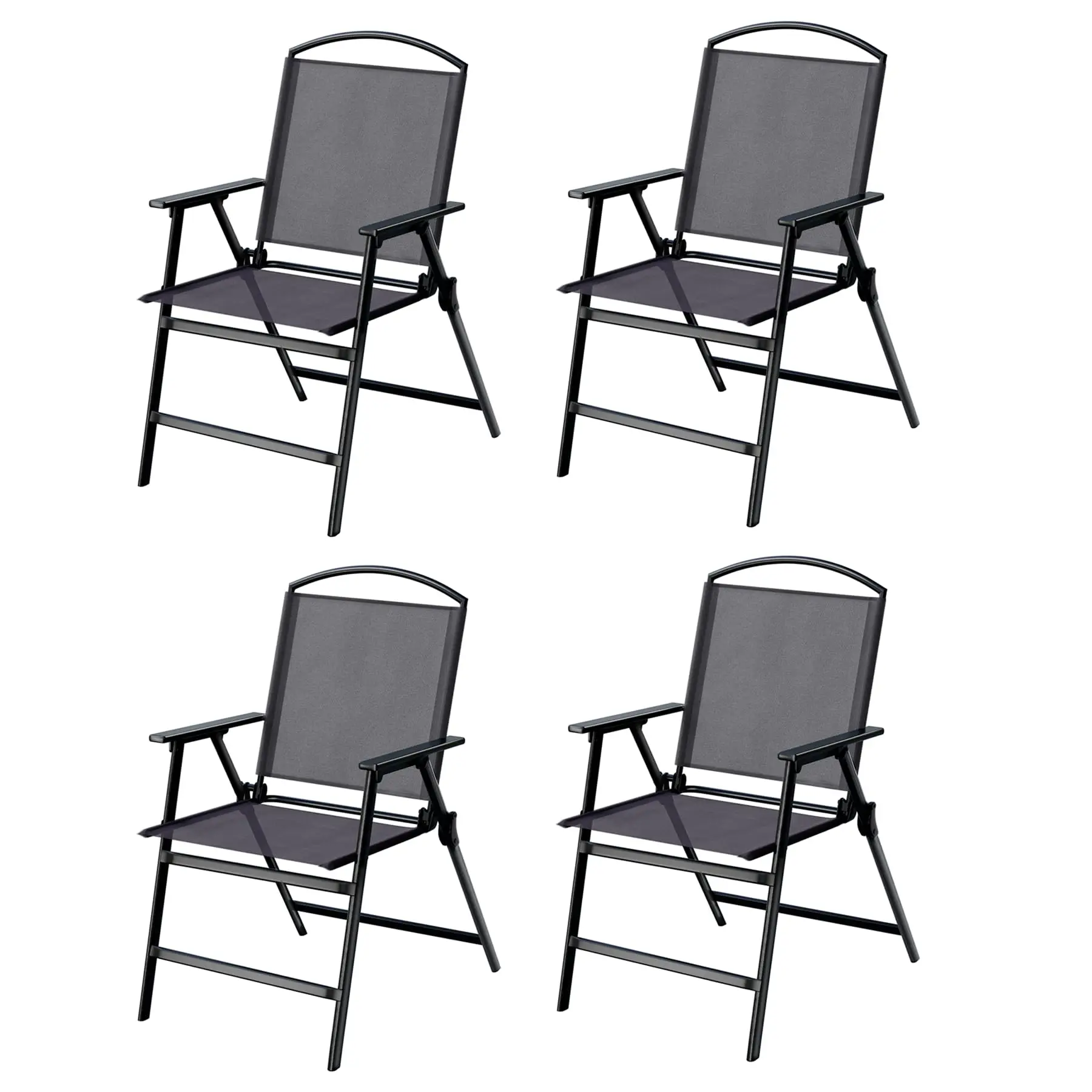 Outdoor Folding Patio Dining Chairs Set of 4 With Armrest Heavy-Duty Lightweight Protable Foldable Patio Sling Chair