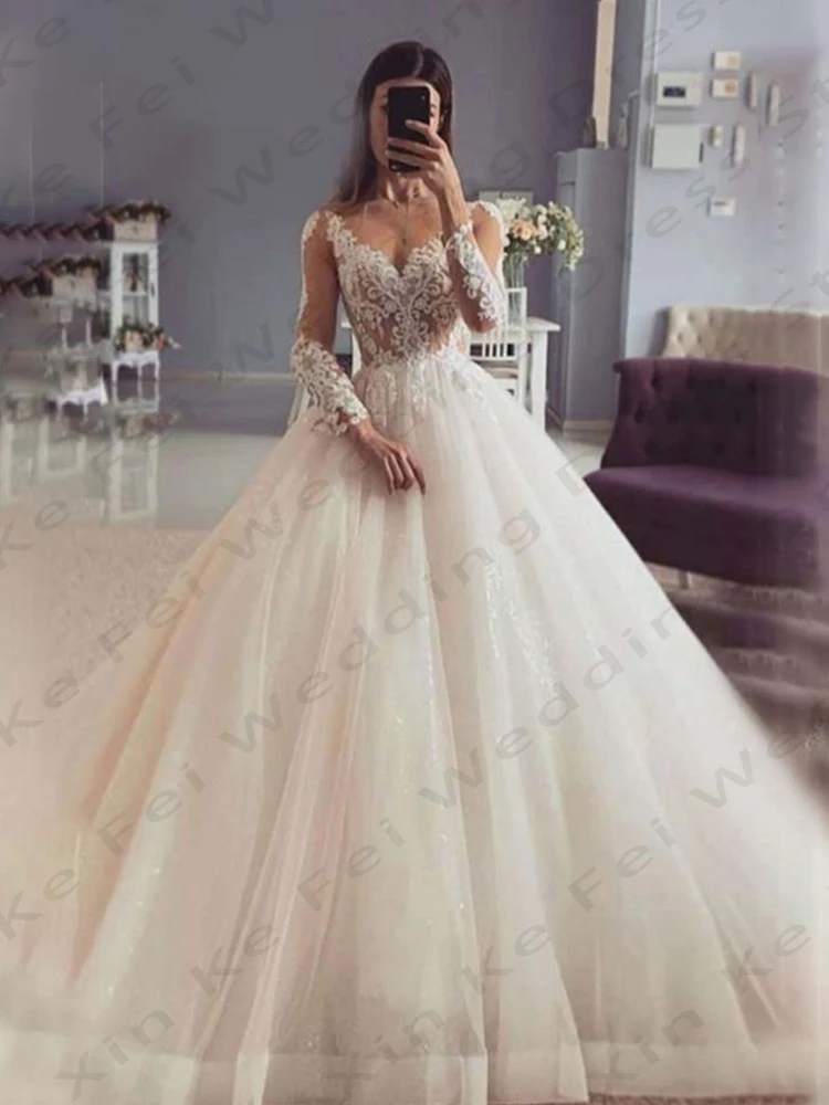 2024 Bohemian Women's Wedding Dresses Lace Decal Round Neck A-Line Princess Bridal Gowns Formal Beach Party Vestidos De Fiesta