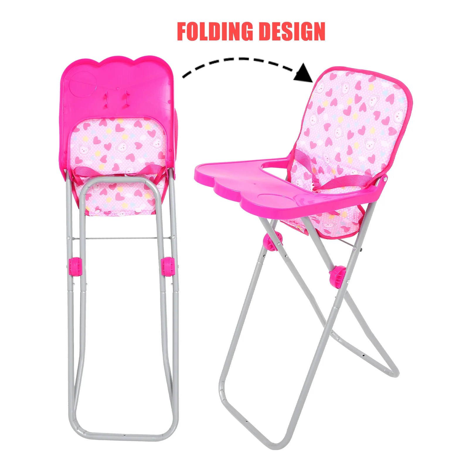 Chaise haute mobile pour tout-petits, poupées, salle à manger, jouets pour bébés filles, meubles décoratifs, accessoires, gril rose