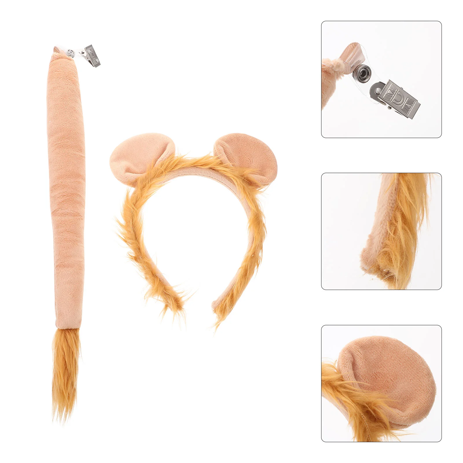 2 Piece Lion Headband Tail Set Kids Costume Accessories Animal Ear Hairband Party Decors Carnival Festival Dress Up