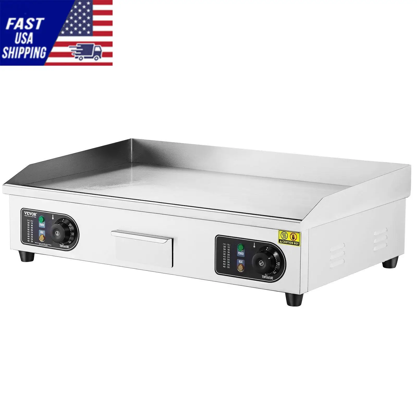 Plancha eléctrica comercial, parrilla superior plana para encimera de 2800 W, 122 ° F-572 ° F Temperatura ajustable, 28,74 x 15,75 x 0,39 pulgadas