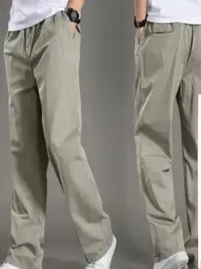 

Весенне-осенние мужские повседневные брюки со свободной талией, тонкие брюки для спецодежды, большие размеры, прямые длинные брюки из смеси хлопка
