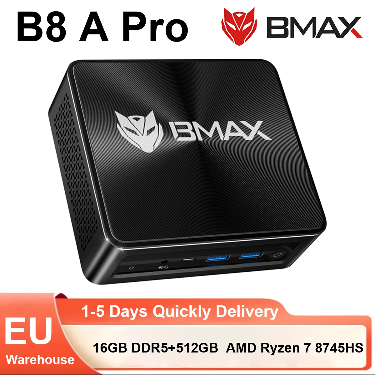 BMAX Mini PC B8 A Pro Windows 11 AMD Ryzen 7 8745HS 16 Go DDR5 4800 MHz RAM 512 Go NVMe SSD prend en charge 4K @ 60 Hz AMD WiFi 6 Radeon 780 M