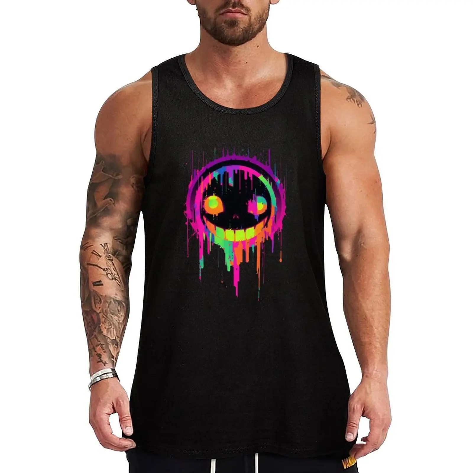 Glitch Paint Smiley Face Tank Top Men's clothing brands anime t-shirts men gym