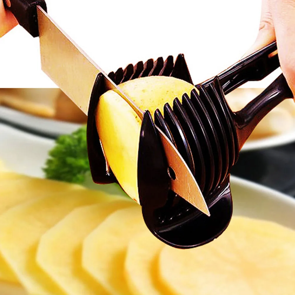 

4 pcs Fruit Vegetable Slicer Cutter H held Clamp Kitchen Gadgets Multipurpose Black Tools Tomato Potato Lemon Veggie