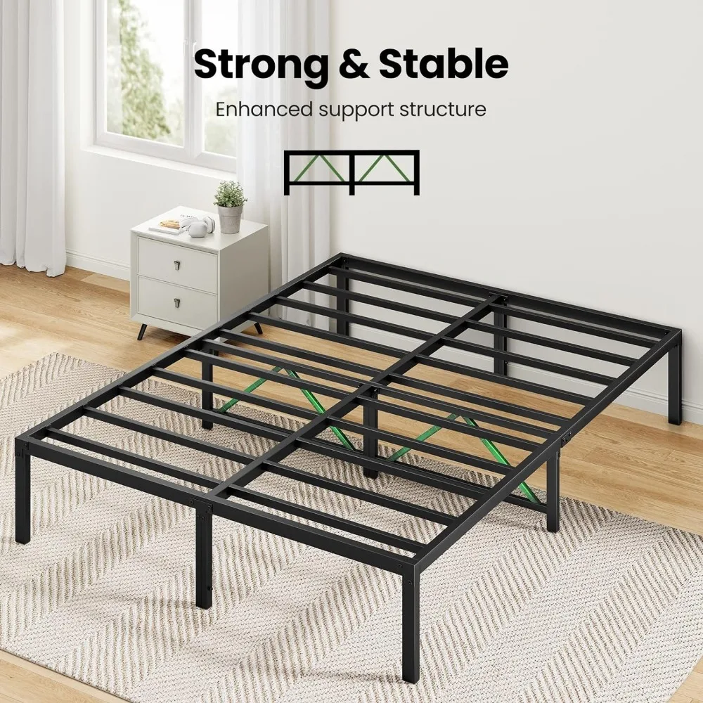 Bed Frame Queen Size,14 Inch Metal Bed Frame Enhanced Support Structure&Enclosing Edges,with Storage Space,1400 lbs Max Weight
