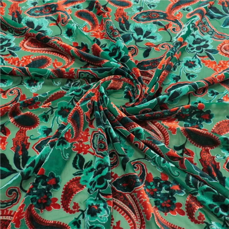 Gewebter, fleckiger und verbrannter Nachthemd-Cheongsam-Stoff aus Samtbrokat-Viskose-Print