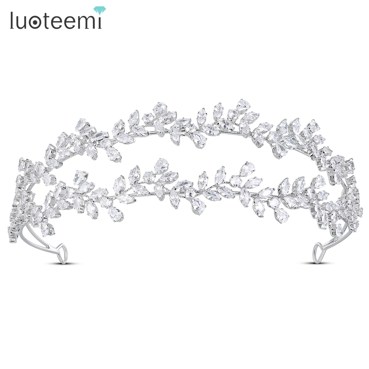 LUOTEEMI Leaf Decorated CUbic Zirconia Chic Crown Glitter Delicated Trendy Hair Accessories for Women Girl Wedding Dress Jewelry