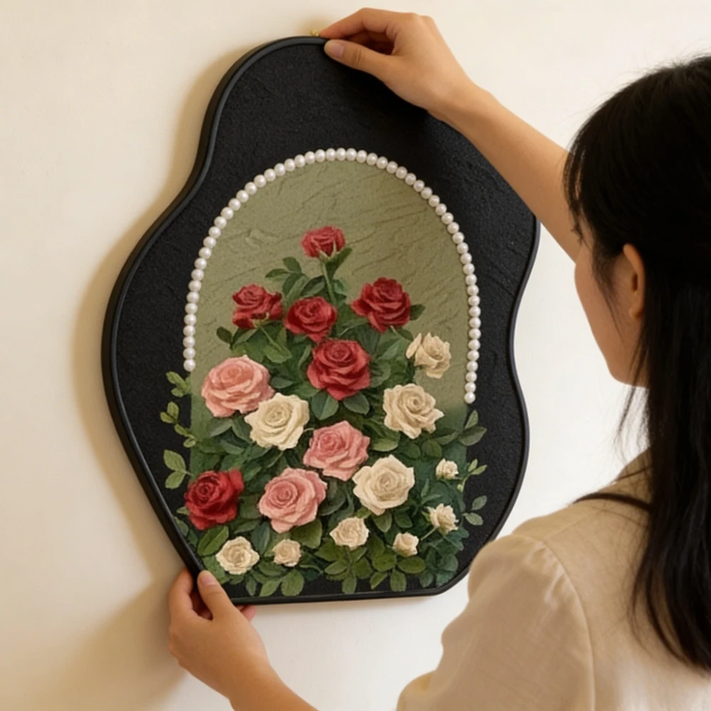 

Medieval-style Pearl Rose Pattern Decorative Painting,home Room Desktop Chest Setting Table,vintage Art Piece,high-end and Niche