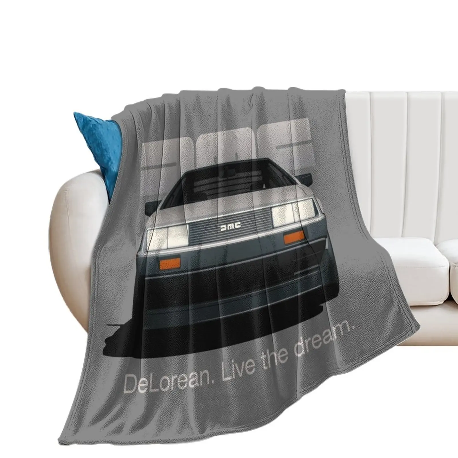 DeLorean DMC-12 cartoon retro style car front view with slogan Throw Blanket Stuffeds Bed covers Designers bed plaid Blankets