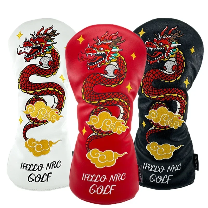 

Golf Wood Head Cover For Driver Fairway Hybrid Golf Headcovers With Number PU Leather Dragon Style Waterproof Golf Accessories