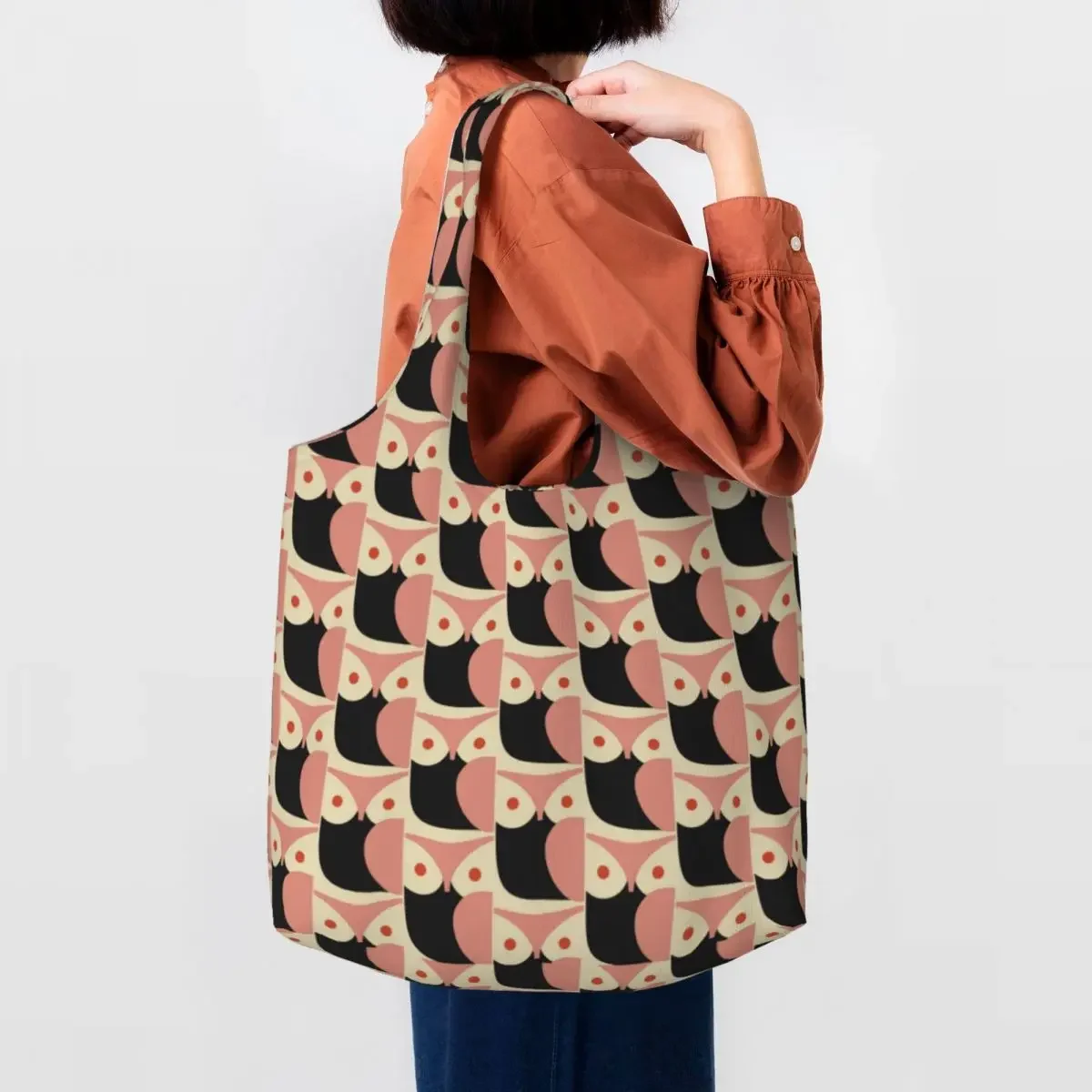 

Custom Owl Chalky Pink Groceries Shopping Bag Canvas Shopper Tote Shoulder Bag Large Capacity Portable Orla Kiely Bags Handbags