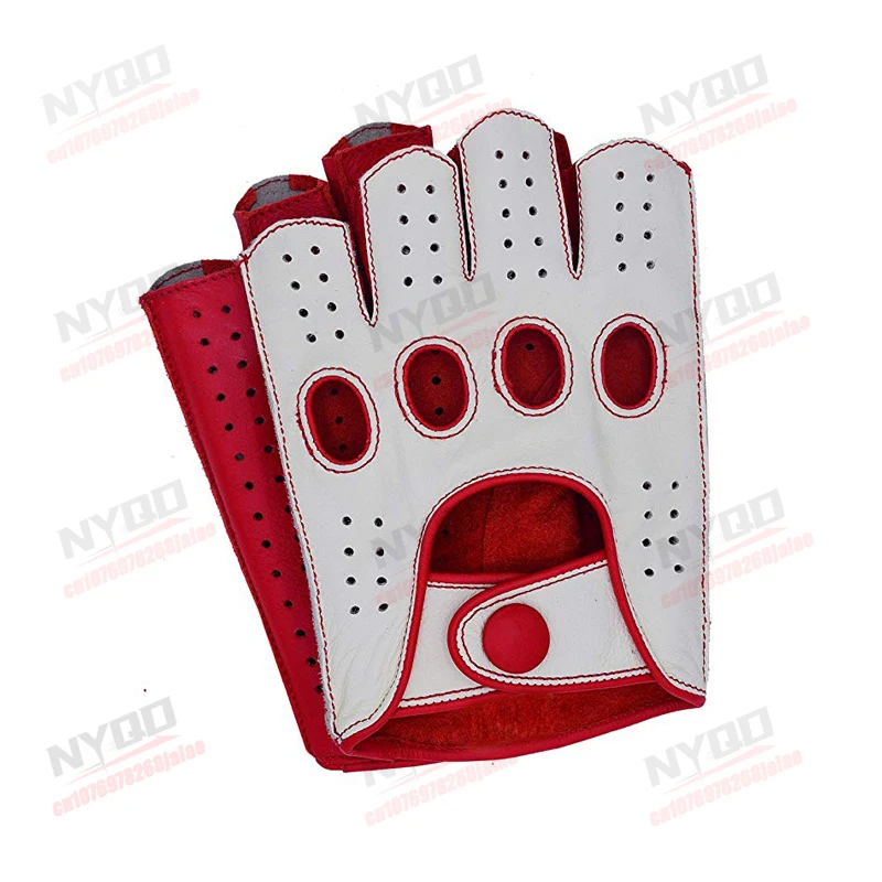 Motorcycle Riding Men's Gloves Genuine Leather Retro Half Finger Perforated Breathable Multi Color Selection